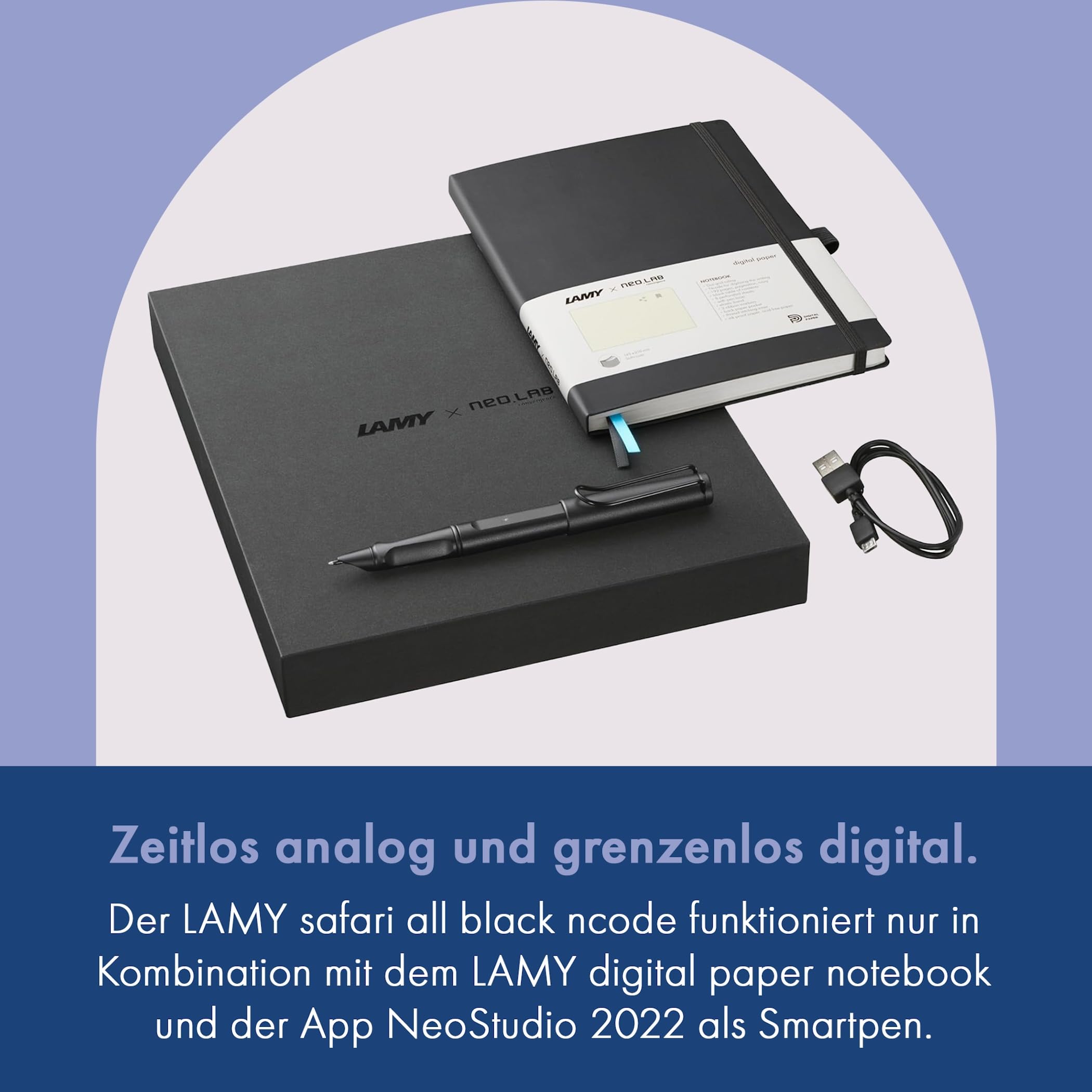 Lamy safari all black ncode Smart Pen für digitales Notizbuch | Schreiben auf echtem Papier mit digitaler Weiterverarbeitung – Stift für elektronisches Notizbuch – inkl. schwarze M 21 Mine