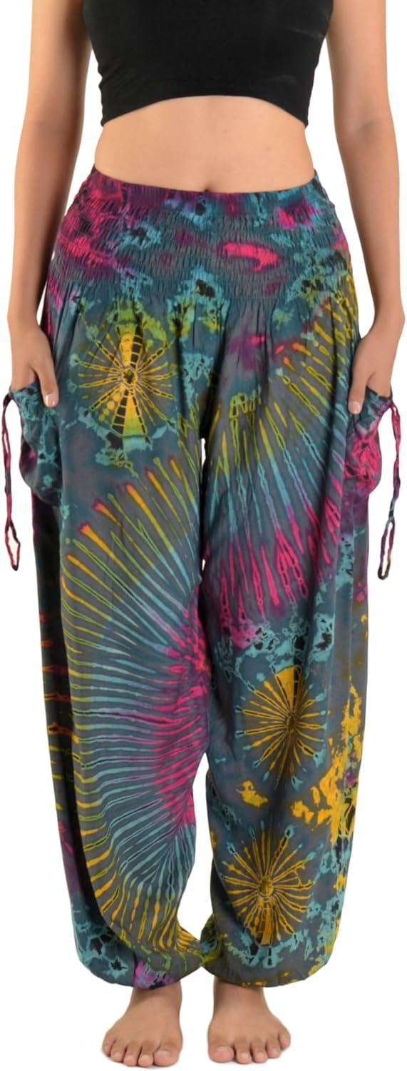Orient Trail Women's Hippie Bohemian Palazzo Yoga Scrunched Bottom Tie Dye Harem Pants