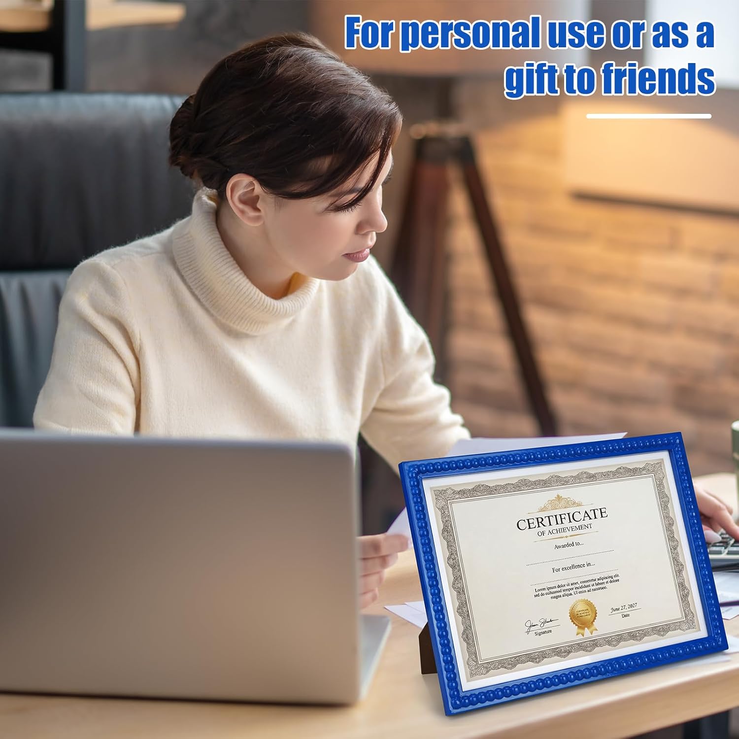 11x14 Beaded Diploma Frame with 8.5x11 Certificate Opening, Graduation Degree Document Frame Solid Wood with Wall Hangers, Self-standing for Wall Display Tabletop(Blue)