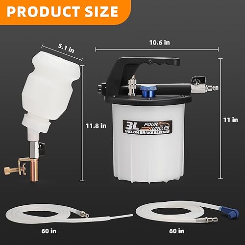 Miniatura 7 de FOUR UNCLES Kit de bomba de vacío de purga de frenos de 3L - Extractor neumático de líquido de frenos con botella de recarga de 1 litro y