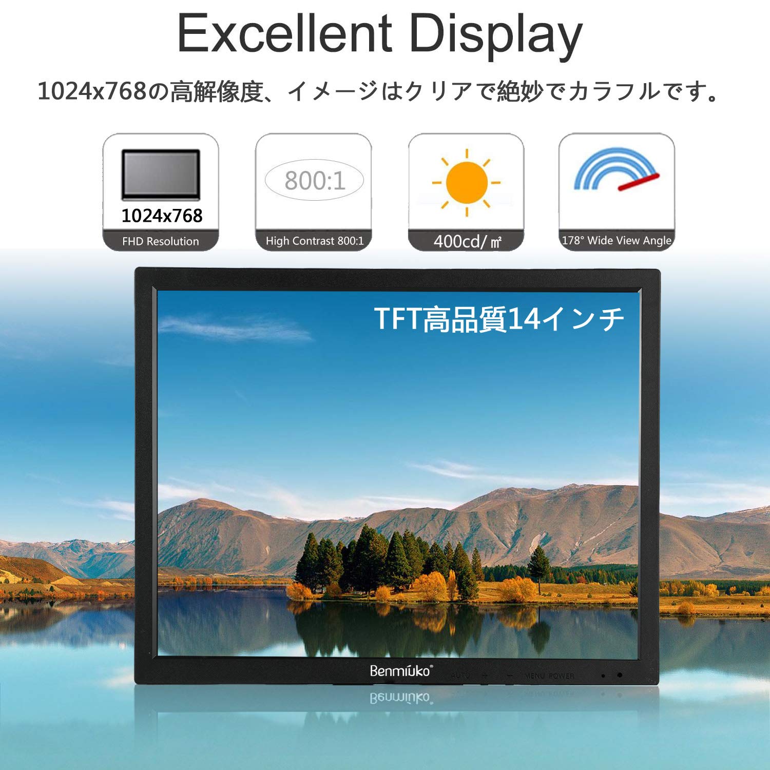 Amazon.co.jp: Benmiuko 14インチ 小型液晶モニター防犯カメラ用