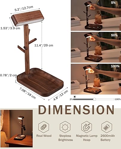 Miniatura 2 de Lámpara de mesa de madera real, tronco de árbol, columna de madera sintética, recargable, lámparas de escritorio LED magnéticas, rotación de 360,