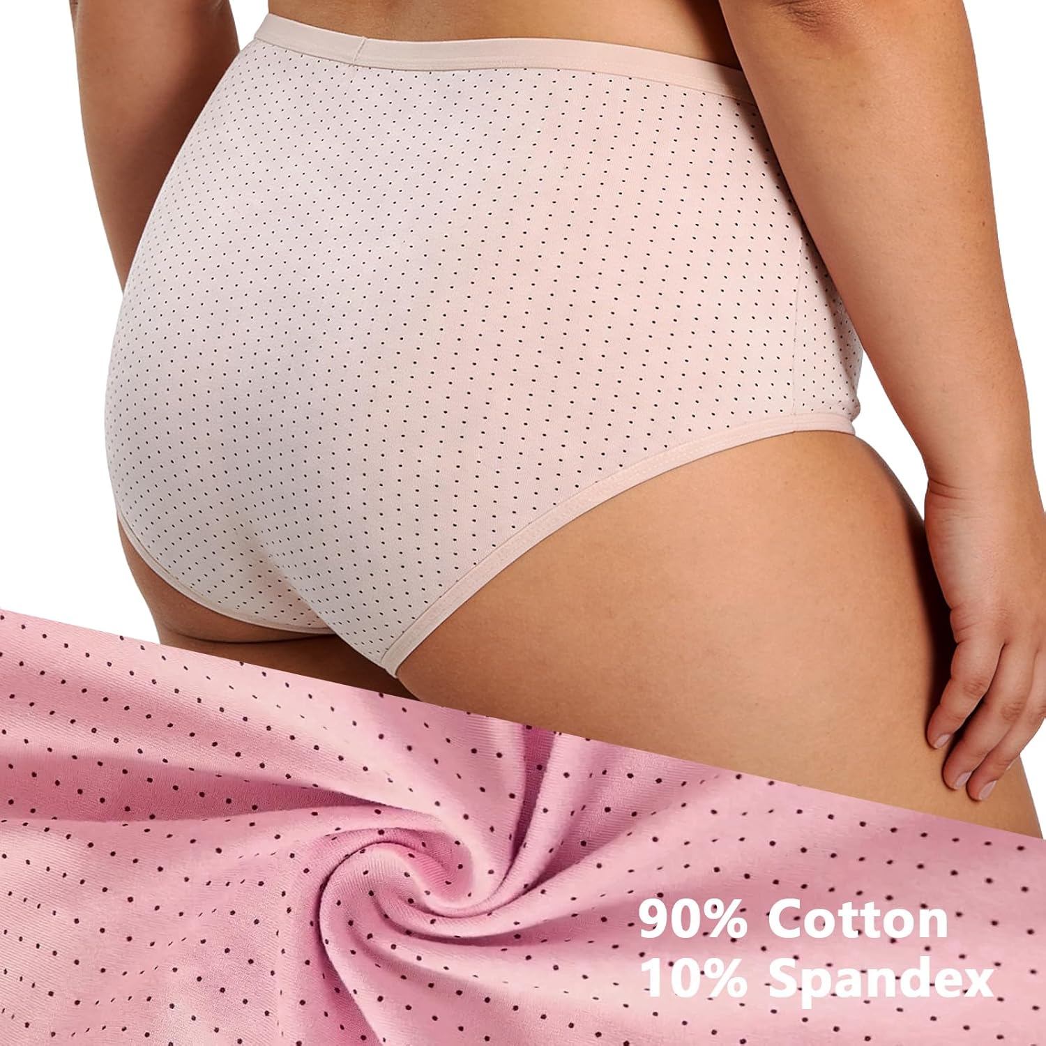 Womens Cotton Underwear Panties Mid Waisted Briefs Over Size Ladies Panties 6-Pack Point Print - Image 2