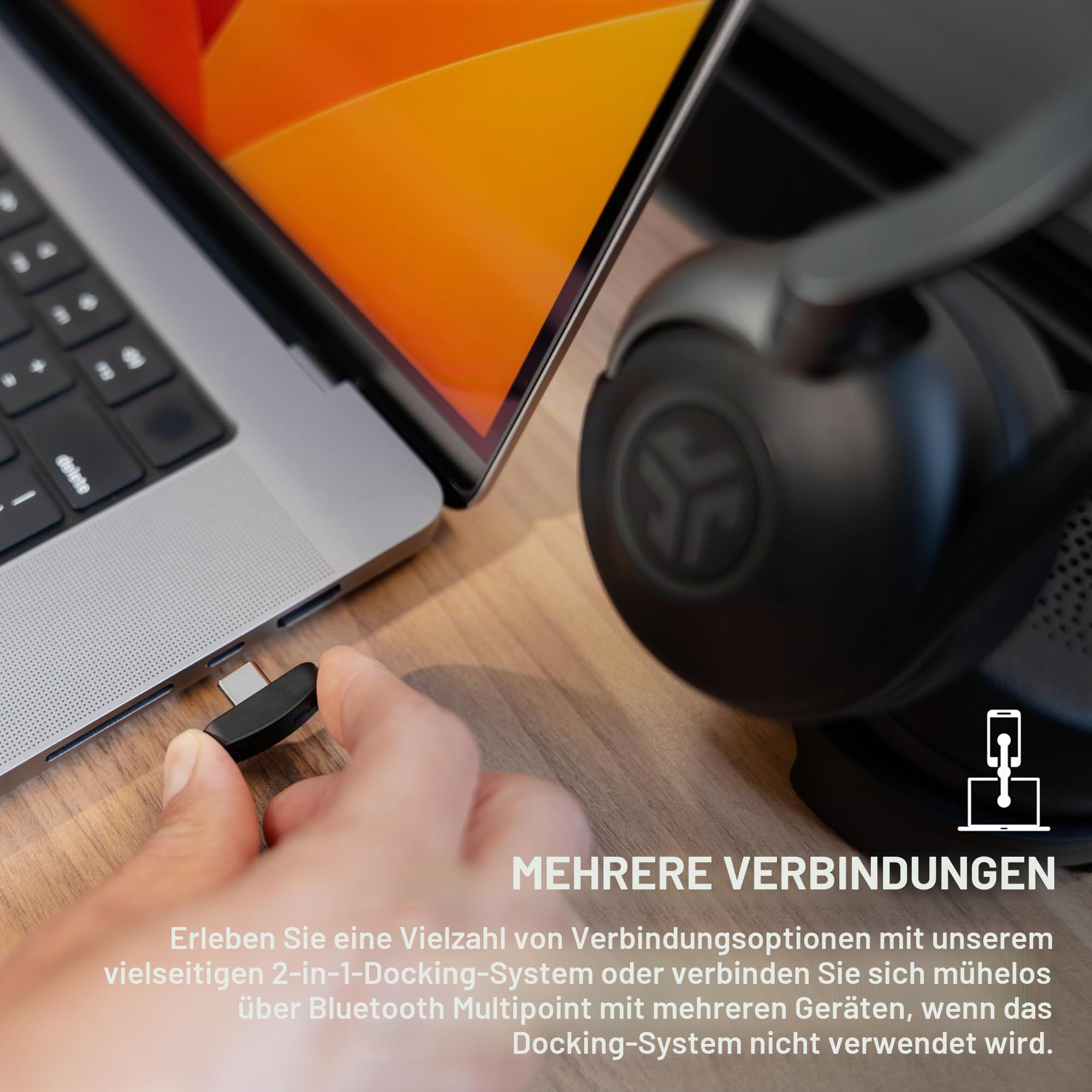 JLab Epic Work ANC Headset mit Mikrofon Bluetooth, Smart Active Noise Cancellation, 90+ Std. Akku, Wireless Headset, On Ear PC Headset mit Mikrofon und Multipoint, Kabellos Bluetooth Headsets