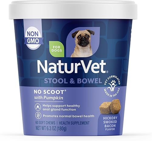 NaturVet - Sin Scoot para perros - 60 masticables suaves - Plus Pumpkin - Apoya la función saludable de la glándula anal y el intestino - Mejorado