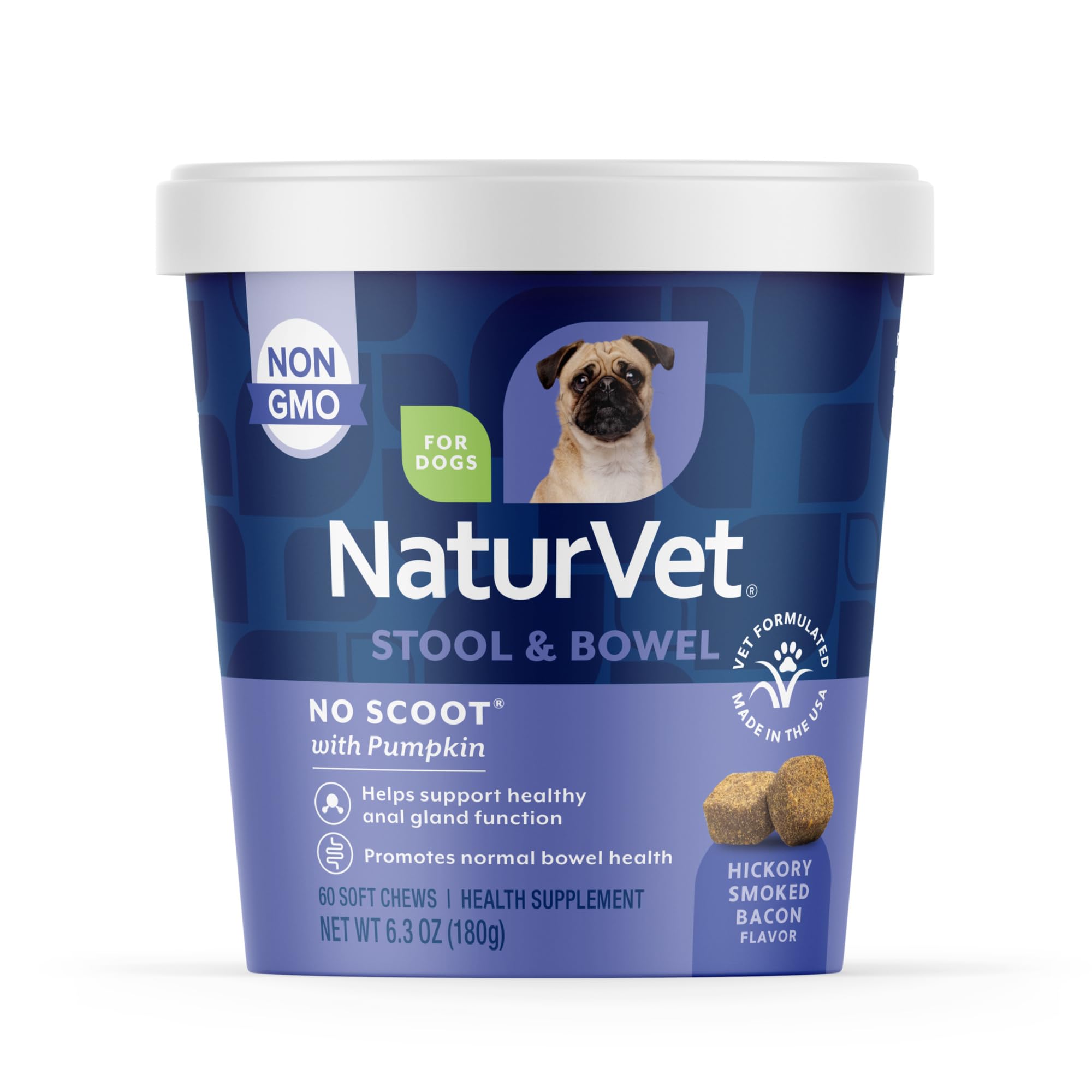 NaturVet - No Scoot for Dogs - 60 Soft Chews - Plus Pumpkin - Supports Healthy Anal Gland & Bowel Function - Enhanced with Beet Pulp, Flaxseed & Psyllium Husk
