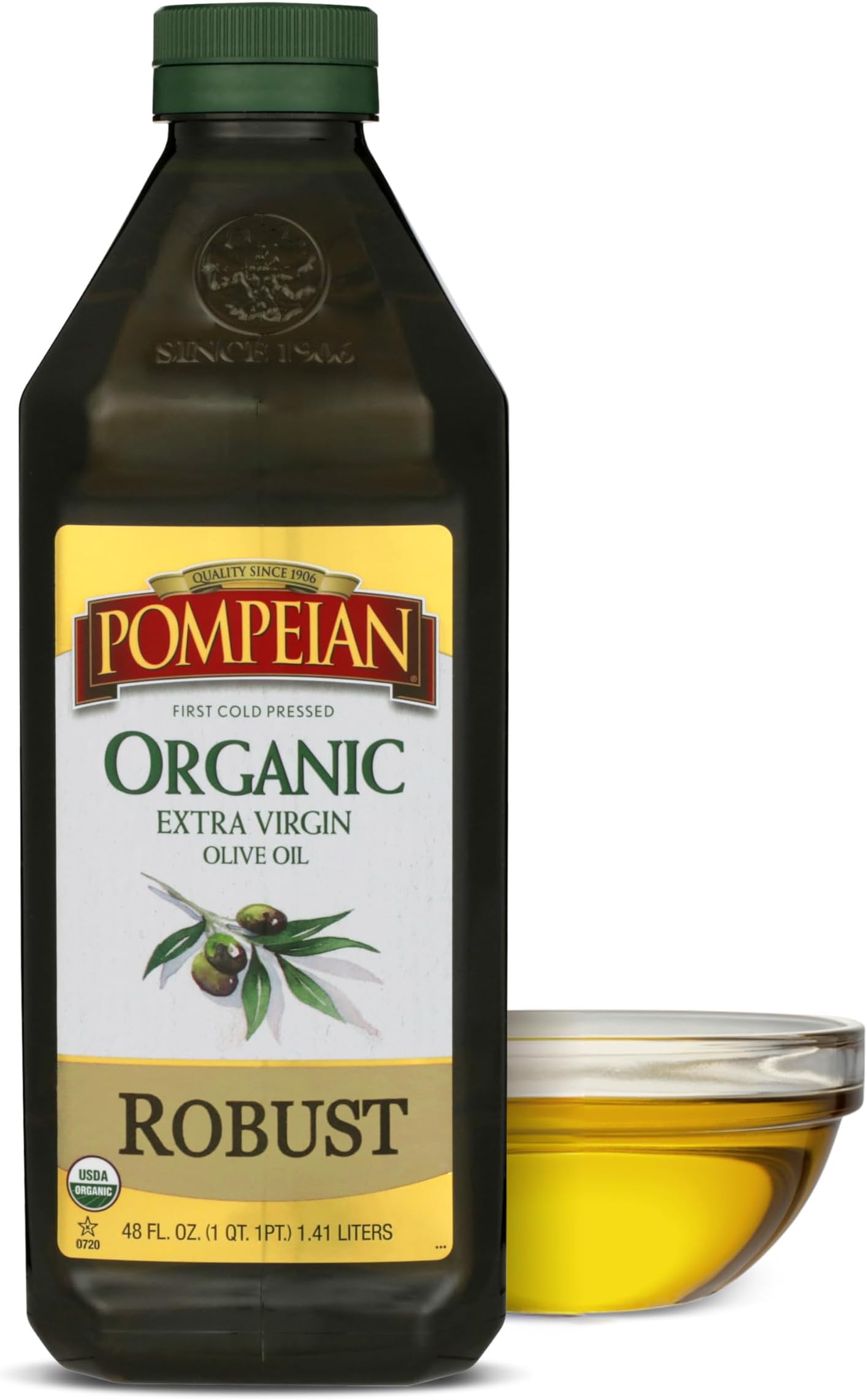 Robust Organic Extra Virgin Olive Oil - 48 fl oz - 1.41 L - First Cold Pressed Olive Oil for Cooking - Full-Bodied Taste for Dressings and Marinades