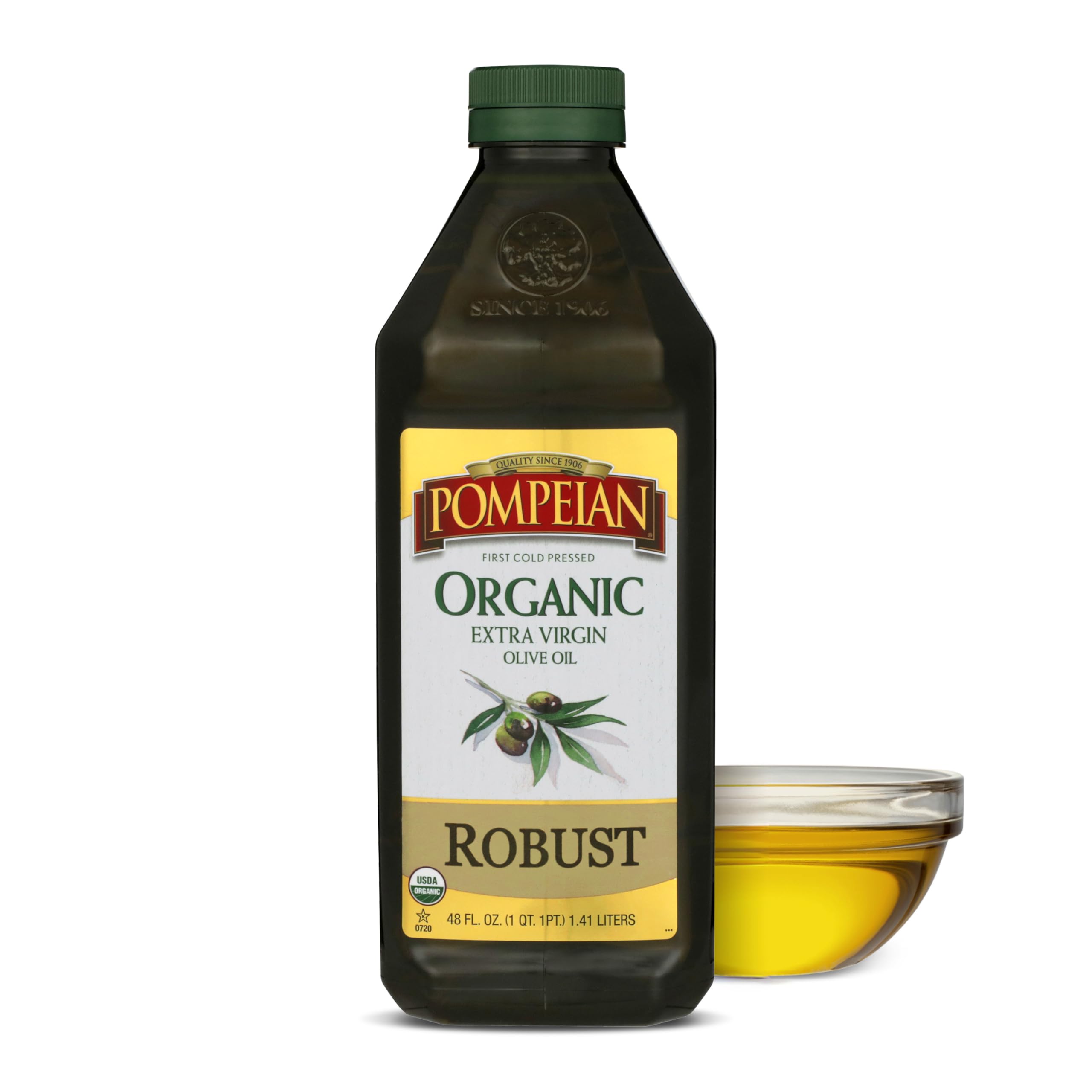 PompeianUSDA Organic Robust Extra Virgin Olive Oil, Contains Polyphenols, First Cold Pressed, Full-Bodied Flavor, Perfect for Salad Dressings & Marinades, 48 FL. OZ