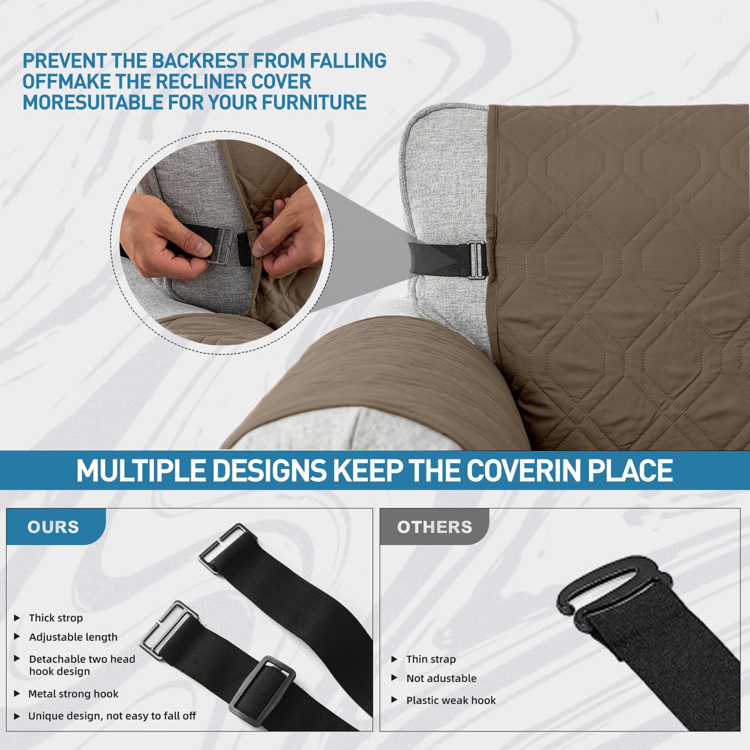 Housse de canapé 3 places imperméable et antidérapante, réversible, lavable - Protection matelassée et élastique - Pour meubles de couleur taupe