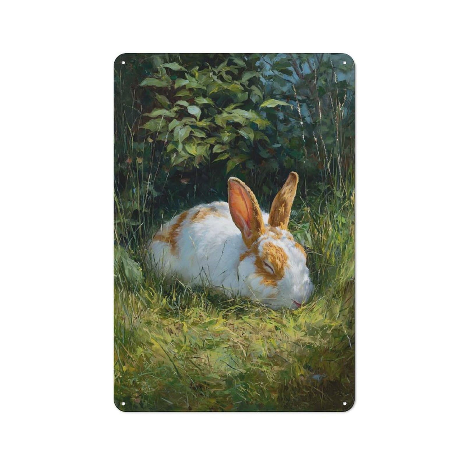 Junmoney Style-14 Shed Metal Sign With Sleeping Rabbit In Lush Greenery Design 30X20cm, Vintage Porch Wall Decor For Patio Bar, Workshop, Shed Or Kitchen