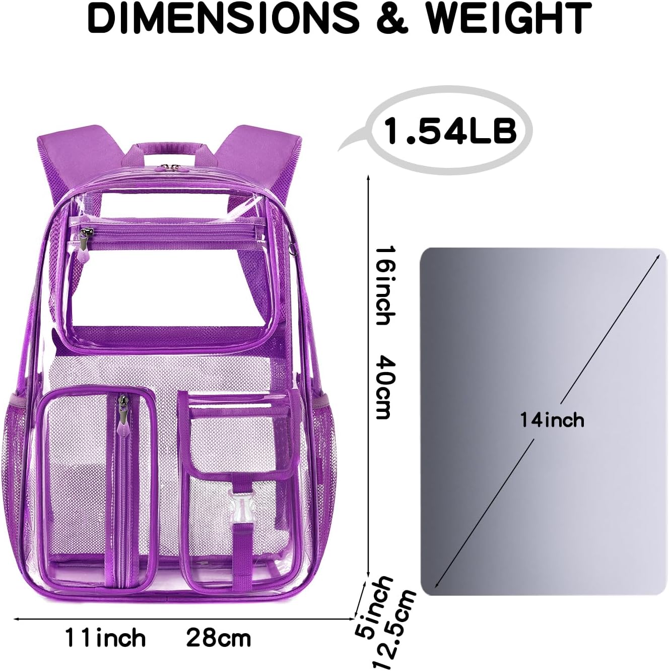Cusangel Purple Clear Backpack For Grils,16in TPU Large bookbag Heavy Duty See Through Transparent School Bookbag for Sport Event,Stadium Events&Work - Image 4