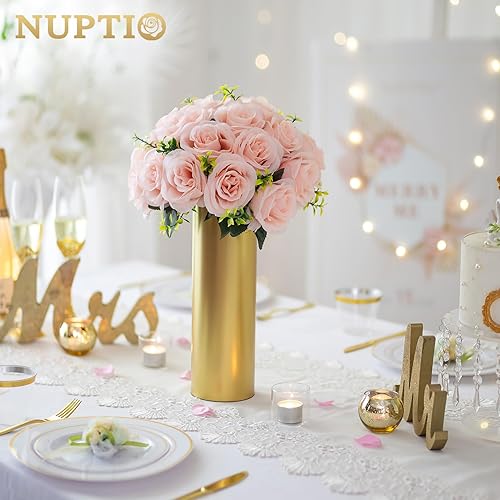 Miniatura 7 de NUPTIO Jarrones de flores dorados para centros de mesa 2 piezas de 12.6 pulgadas pequeñas de metal para florero de flores de metal para centros de