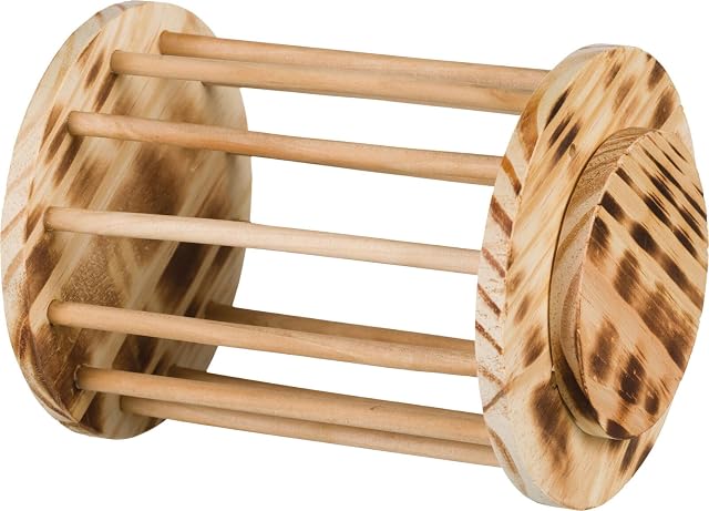 TRIXIE Porta Heno con Tapa para Conejos y Cobayas, Ø 15 x 19 cm, Madera Natural Laminada