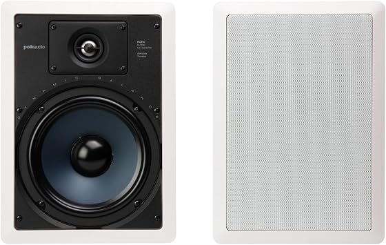 Polk Audio RC85i 2-Way Premium in-Wall 8 Rectangular Speakers, Perfect for Damp and Humid Indoor Placement - Bath, Kitchen, Covered Porches (White, Paintable Grille), 1 Pair