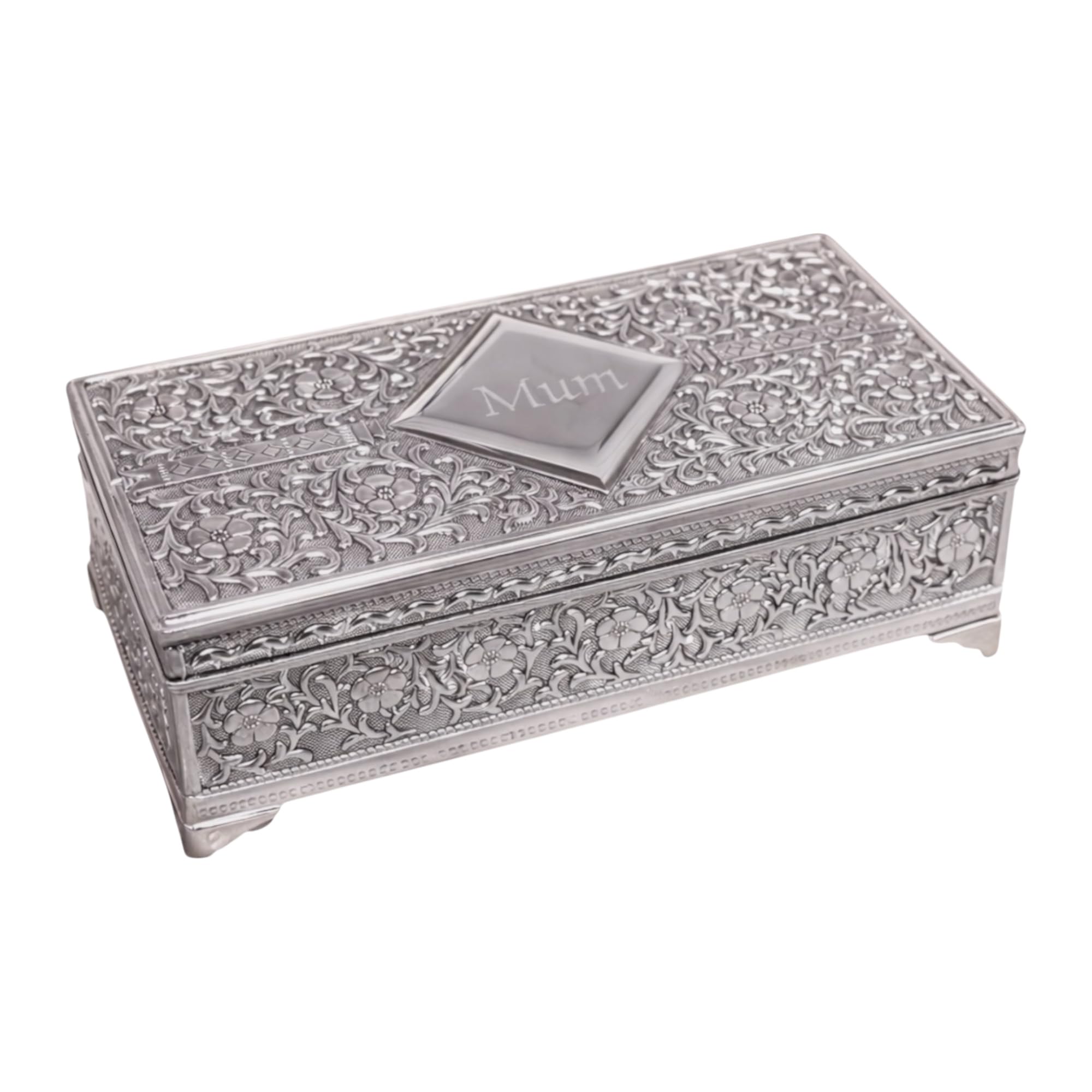 Rutherfords Gifts Silver Personalised Traditional Plated Antique Design Jewellery Trinket Box - Engraved With A Message Of Your Choosing Up To 50 Characters !