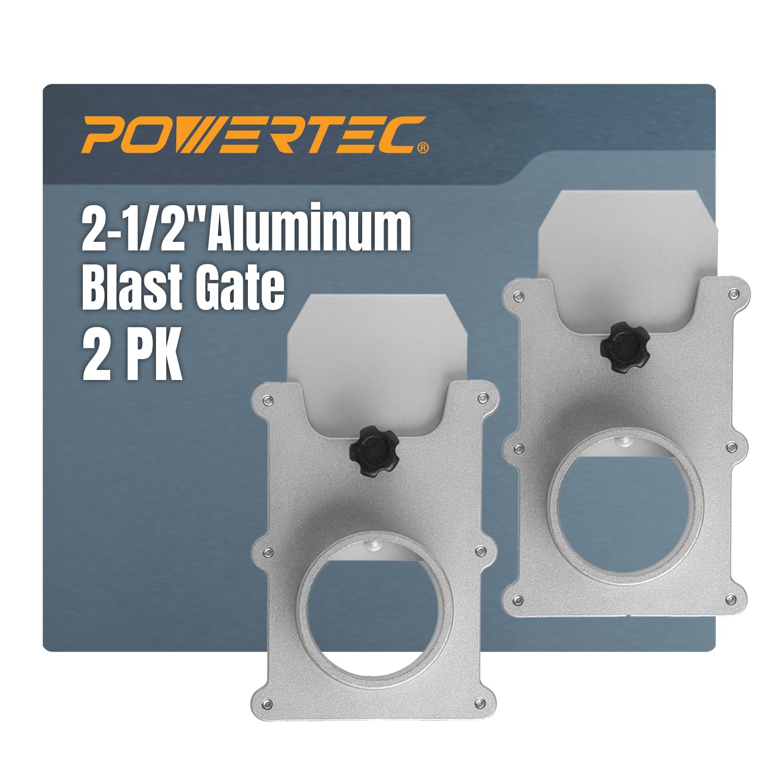 Powertec 6.4 Cm Aluminium Blast Grille (2 Pieces) 2-1/4" Aluminum Blast Gate For Dust Collectors Dust Collectors - 70134-P2v