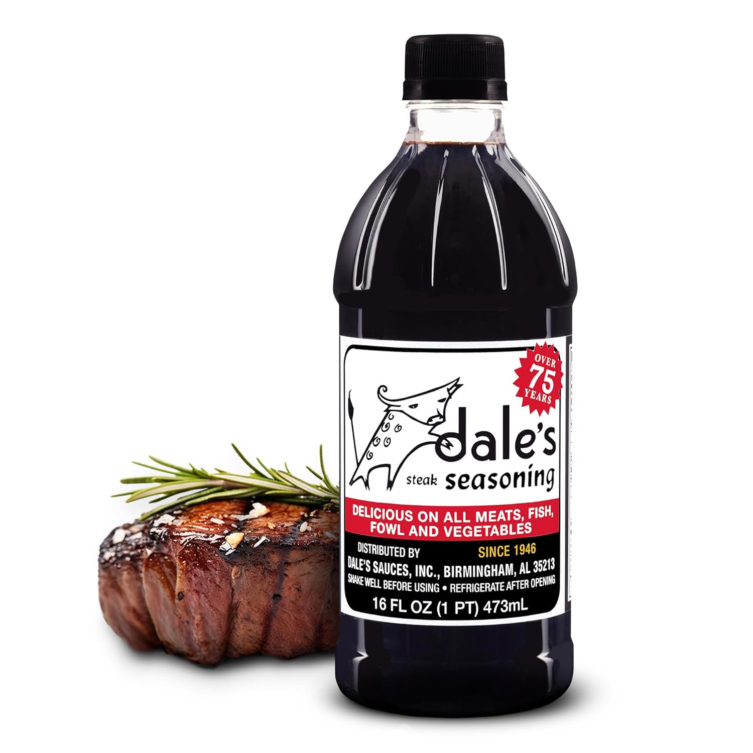 Original biff kryddning av Dale & # 39; s, glutenfri, inget kolesterol | L&auml;ckra p&aring; alla k&ouml;tt, fisk och gr&ouml;nsaker | 16 oz flaska | Ingen l&aring;ng marinering, salta blandning av exotiska kryddor