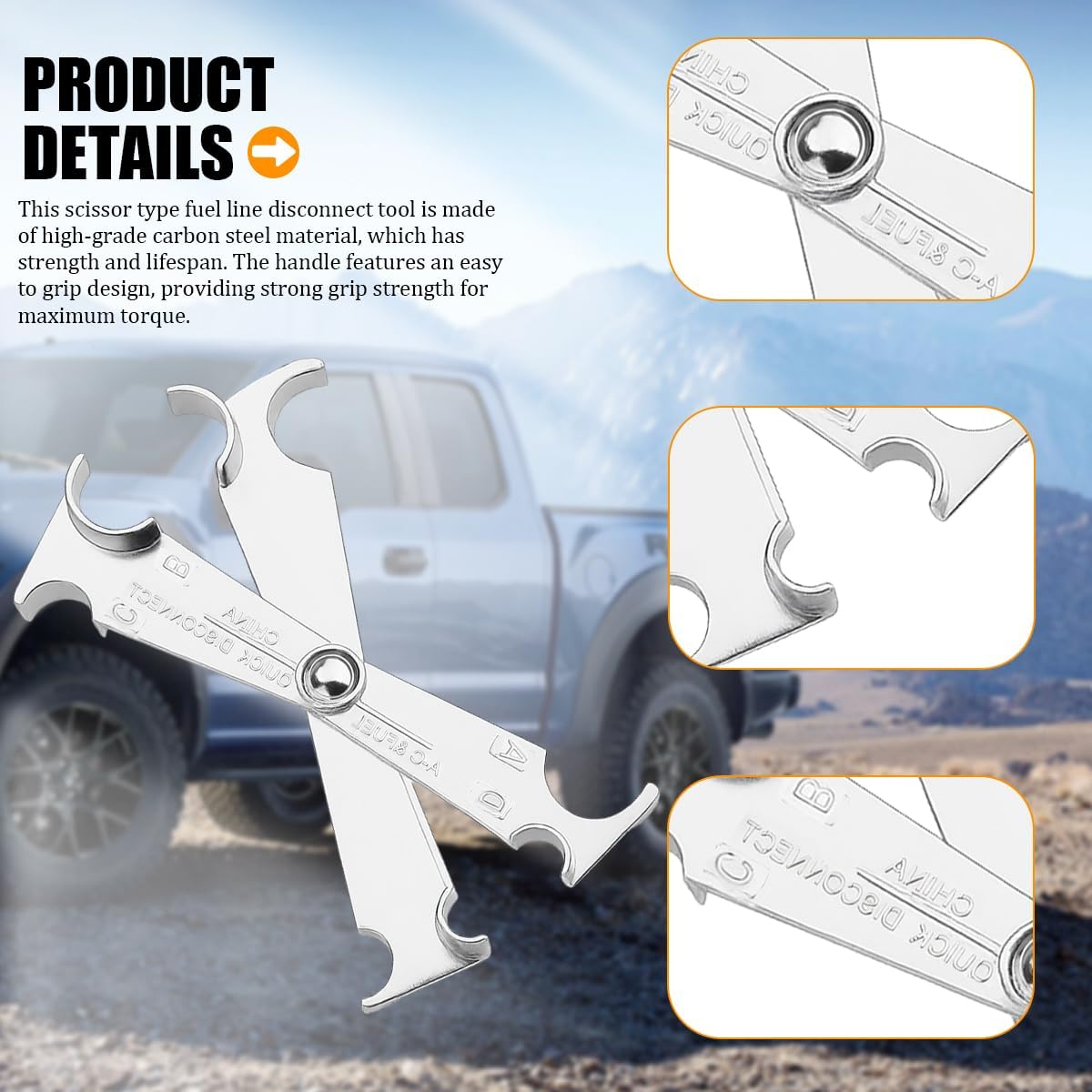 Car Fuel Line Disconnect Scissor Tool, 3/4" 5/8" 1/2" 3/8" Fuel Filter Removal Tool for Heater, A/C Line Service, Auto Line Fitting Disconnect Scissor Wrench, Universal for Vehicles
