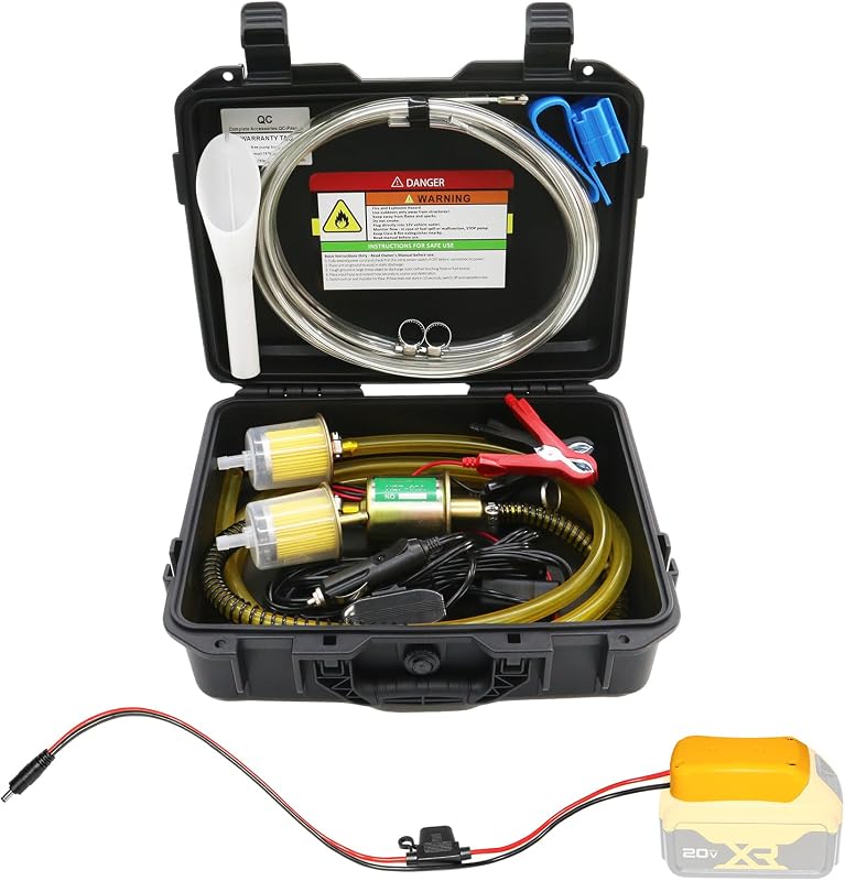 Bomba elétrica de transferência de combustível steauty 24 V 30 GPH com mangueira guia e adaptador amarelo para bateria DeWalt 20 V – Conjunto