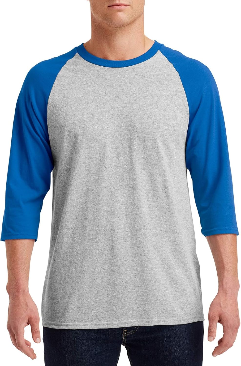Gildan mens Heavy Cotton -Sleeve Raglan (G570) X-Small Sport Gry/ Royal