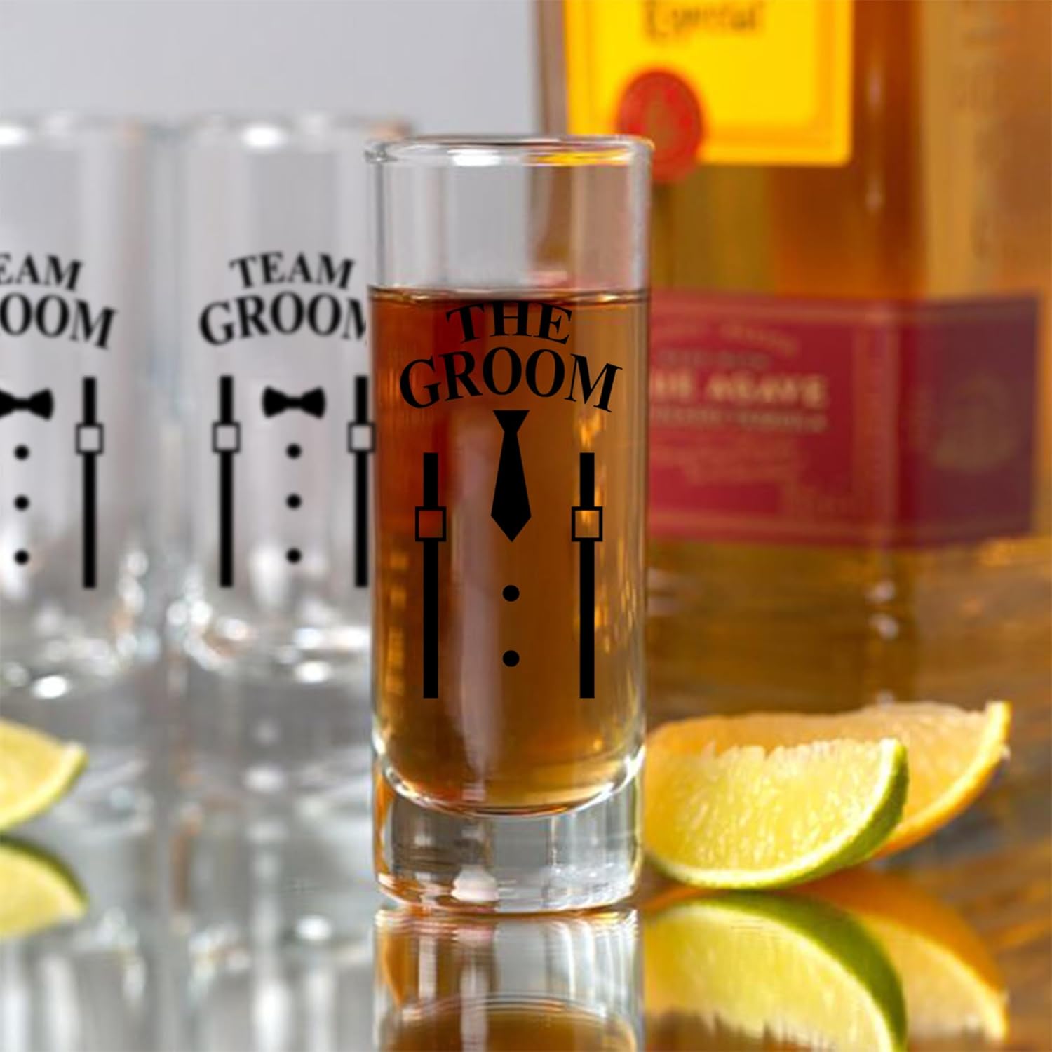 LADY&HOME Groom and Groomsmen Shot Glasses Set,Great for Bachelor Party Decorations Favors and Groomsmen Gifts,Wedding Shot Glasses,2oz Capacity,Set of 8 (Team Groom)