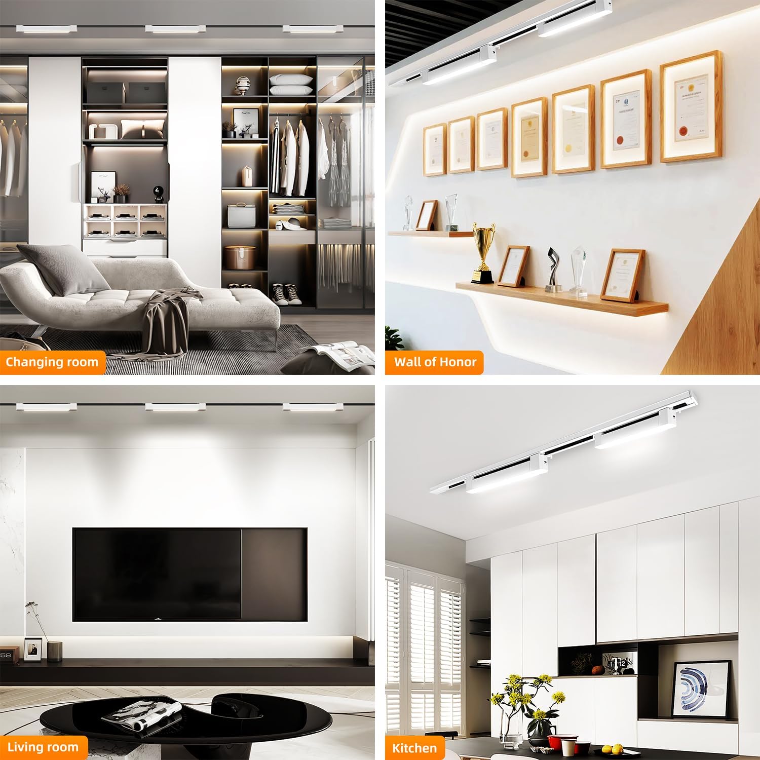 LED Track Lighting Heads H TypeTrack Light Heads Modern Ceiling Spotlight Fixtures for Office Accent Art Shop, 3-Color 3000K 4000K 6000K, Flicker Free 104° CRI 80+ Matte White Pack of 2