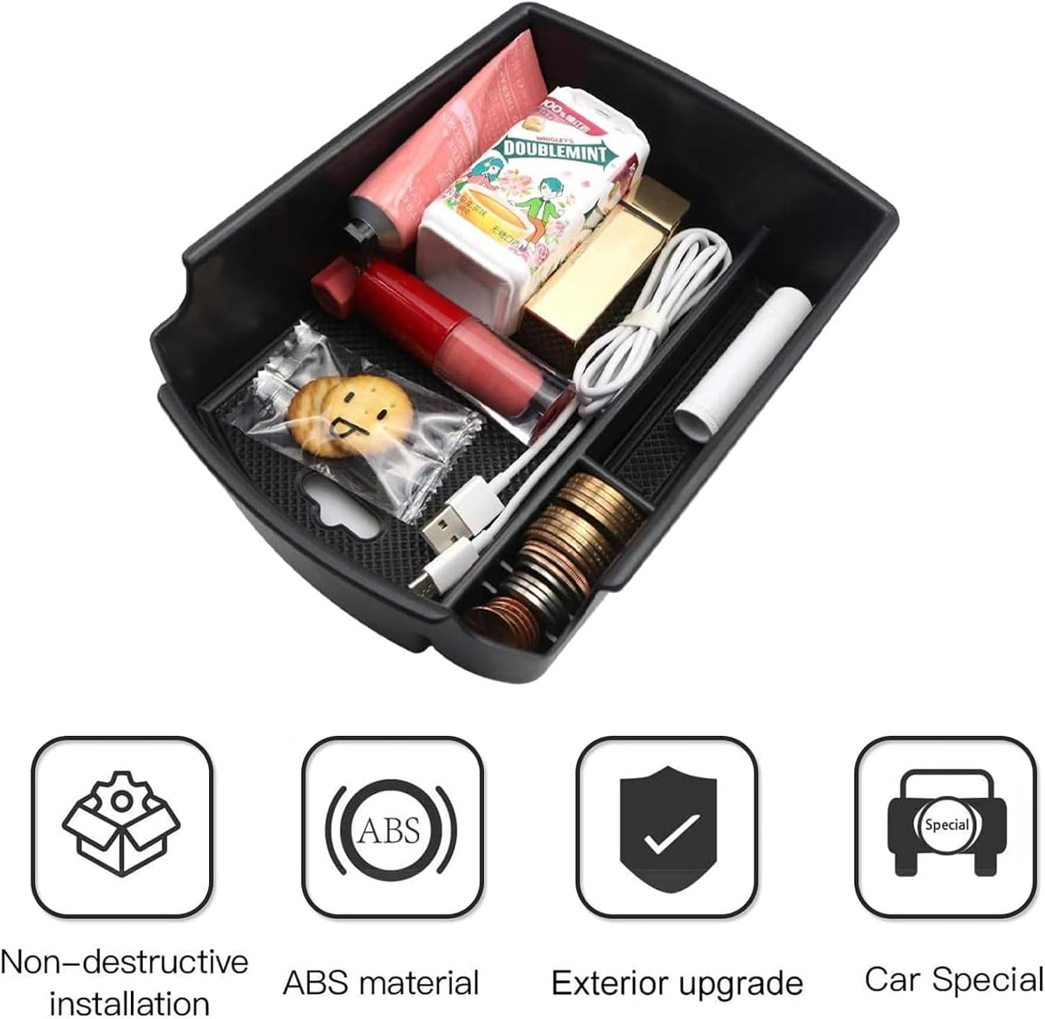 PIUGILH Center Console Organizer Armrest Storage Box Tray Fit for Kia Soul 2020 2021 2022 2023 Interior Accessories, Insert Armrest Hidden Tray,Black