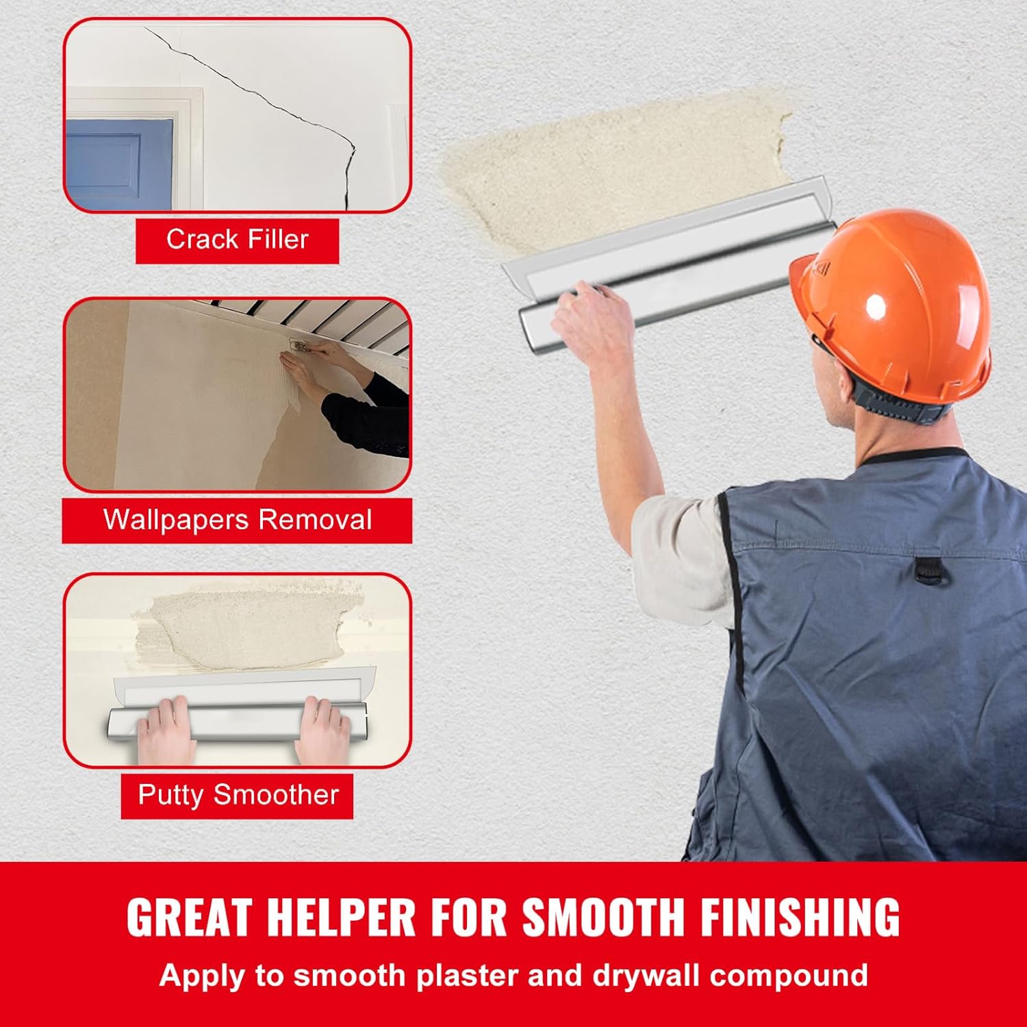 Happybuy 32-inch Skimming Blade. European Stainless Steel Construction. Aluminum Blade Smoothing Knife for Gyprock, Drywall & Wall-Board