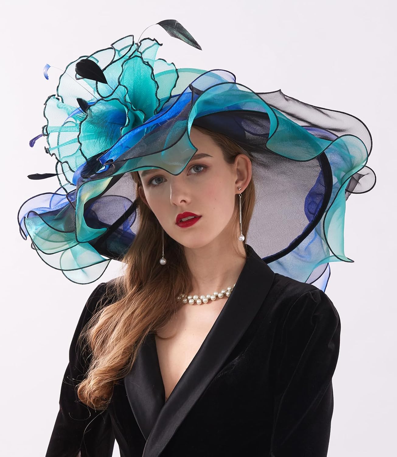 Women Derby Church Organza Flower Wedding Tea Party Fascinator Wide Brim Sun Hat