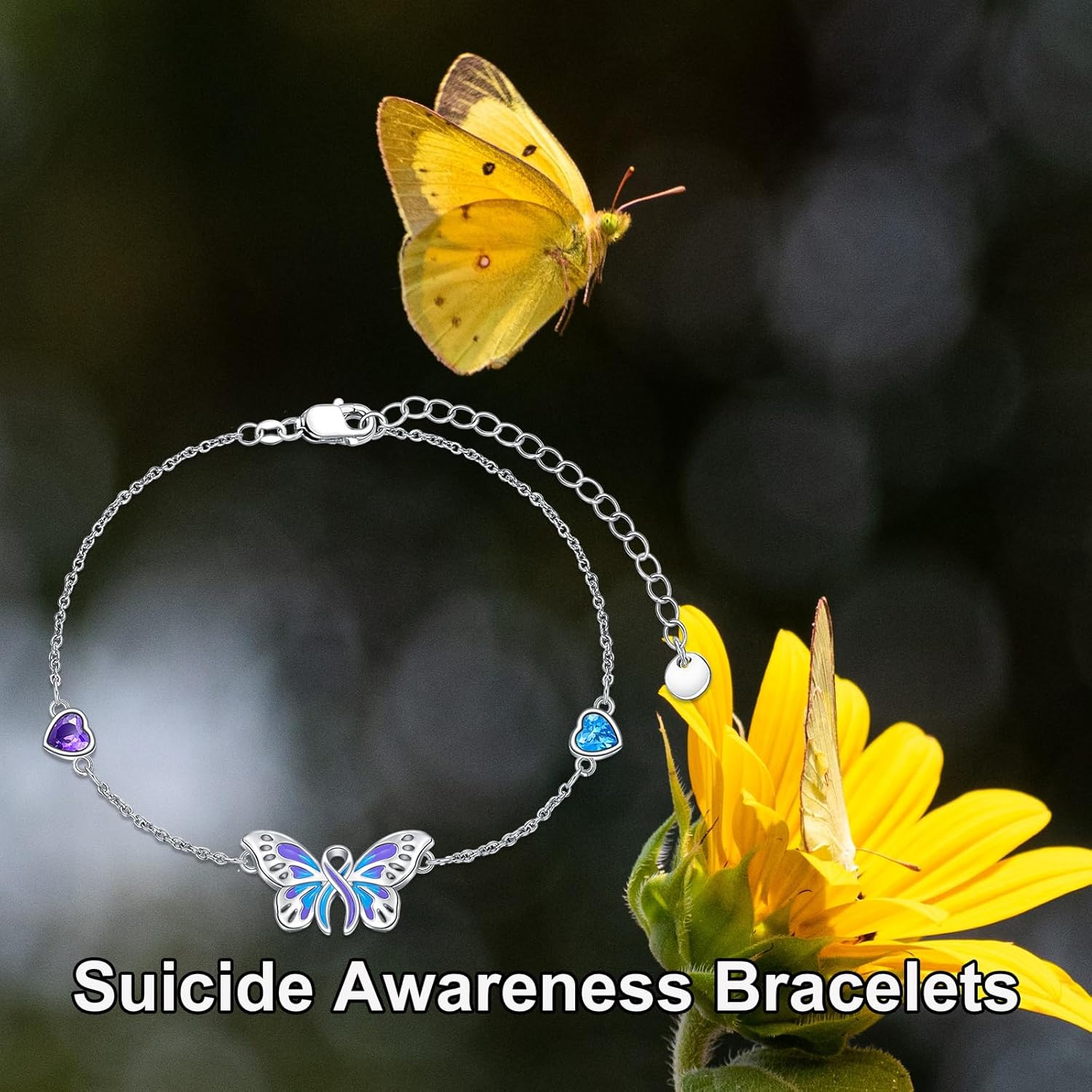 YAFEINI Suicide Awareness Bracelets Sterling Silver Suicide Prevention Awareness Ribbon Bracelet Butterfly Jewelry for Women - Image 5