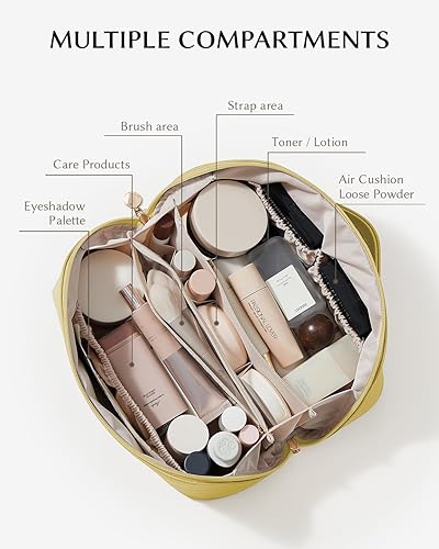 Miniatura 154 de EACHY - Bolsa de maquillaje de viaje, bolsa de cosméticos de gran capacidad para mujeres, portátil, impermeable, bolsa de aseo plana abierta