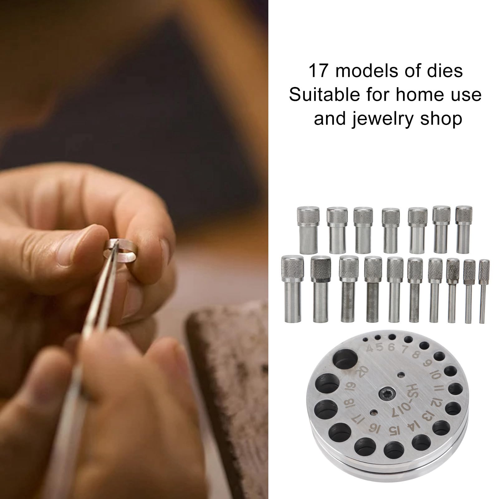 Professionelles Scheibenschneider-Set aus Stahl, Werkzeug zur Schmuckherstellung, 17 Matrizen, Metallform-Stanzwerkzeug für Handwerker, DIY, Münzring, Leder, Papierstanzen