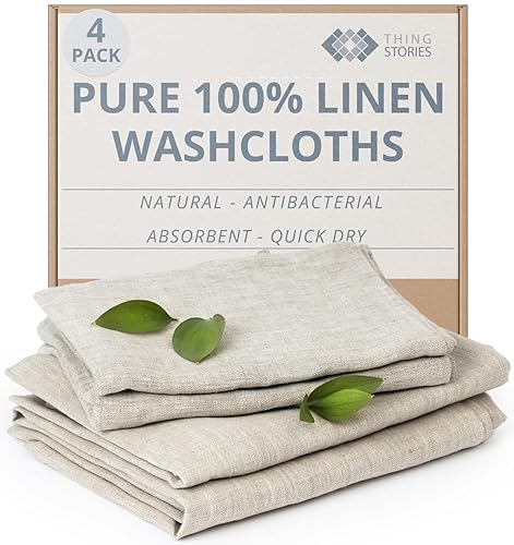 Miniatura 1 de Pure 100% Linen Flax Washcloths - 4-Pack Natural Linen Dish Towels and Dish Cloths Set - Tea Towel Cloth Napkins - Small Hand Towels for Kitchen