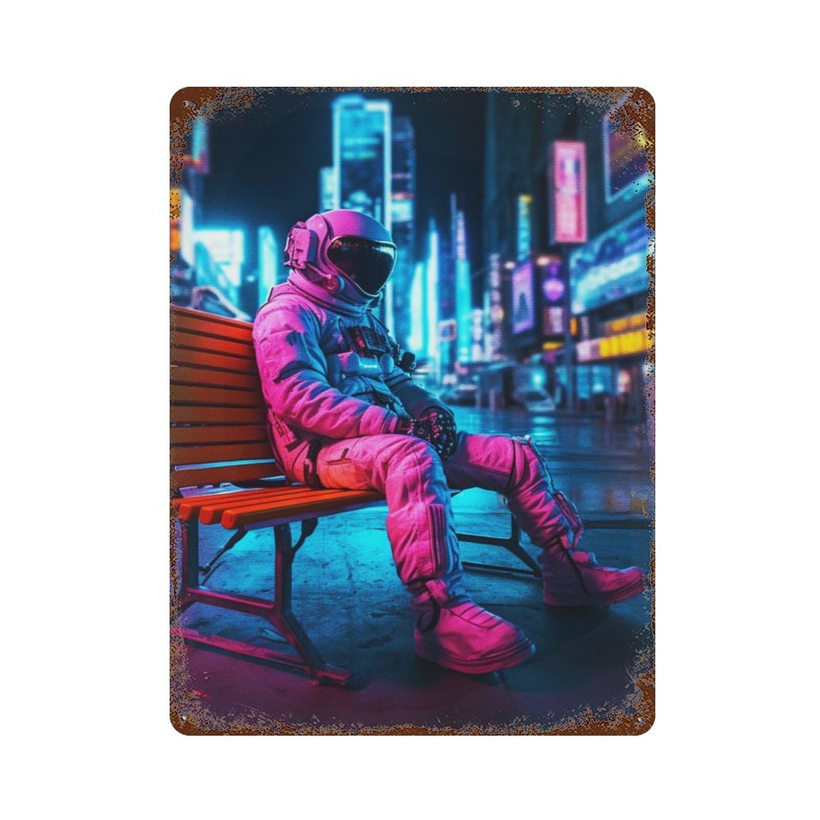 Garage Style Astronaut Sitting Rusty Metal Tin Sign 15.7"x11.8", Farmhouse Wall Decor for Bar And Workshop