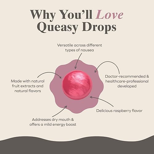 Miniatura 3 de Three Lollies Queasy Drops - Sabor natural a frambuesa rosa - Alivio de las náuseas por quimioterapia y mareo por viaje - Alivia la boca seca - Sin