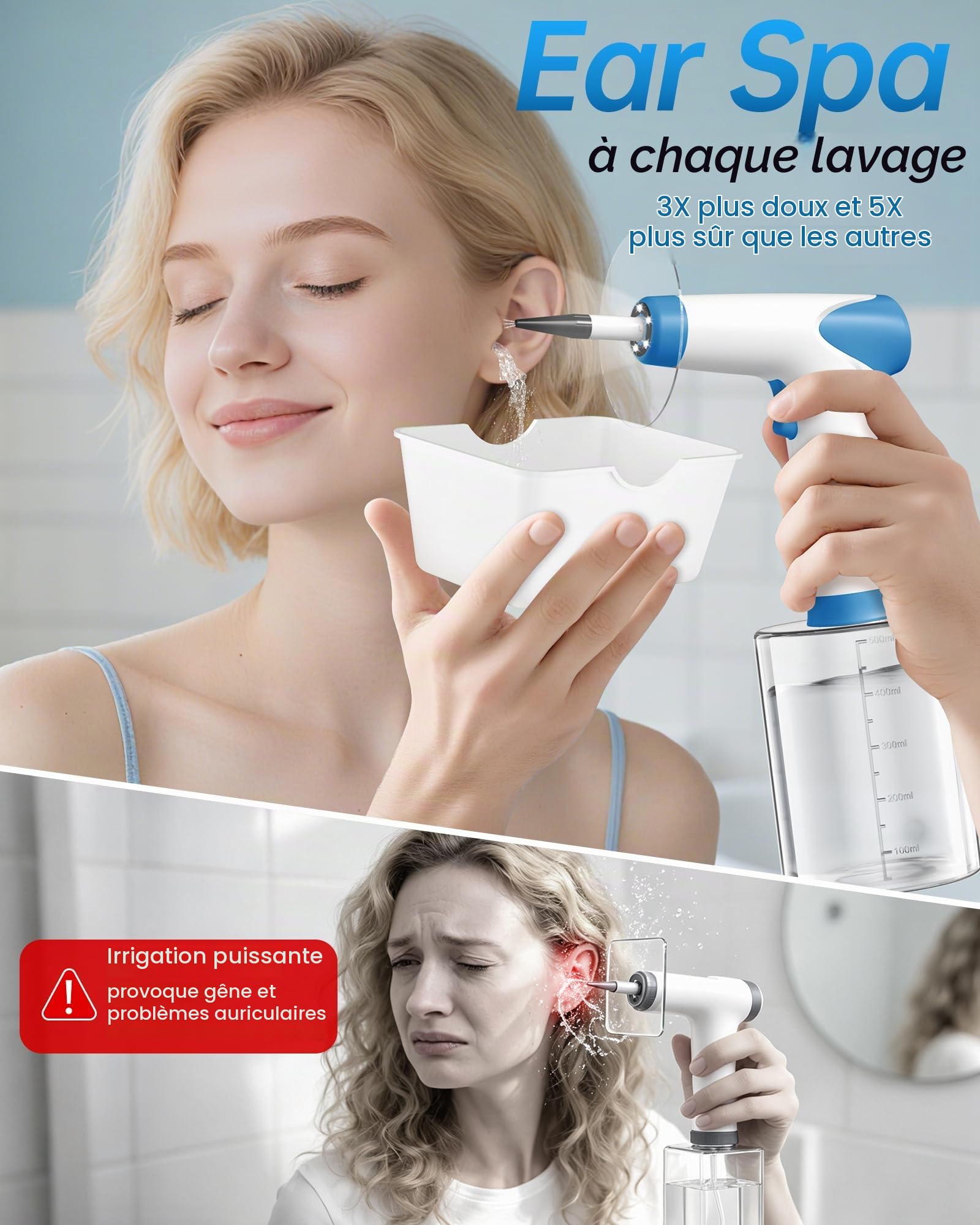 Featjoy Kit de retrait de cérumen, nettoyeur d'oreille électrique 2026 avec 12 modes de nettoyage et température de l'eau en temps réel, système d'irrigation efficace pour plusieurs cérumens d'adultes