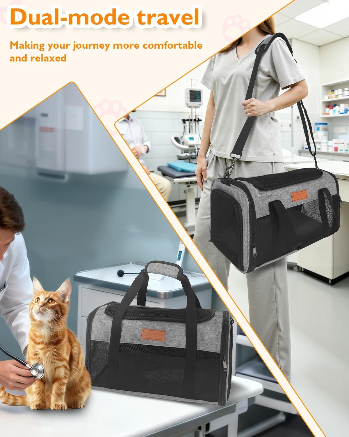 PETUX Von Fluggesellschaften zugelassene Haustier-Tragetasche, 43,2 x 27,9 x 24,1 cm, Untersitz, oben und seitlich, weiche Seiten, Katzentrage für kleine Katzen bis zu 5,4 kg, mit atmungsaktivem