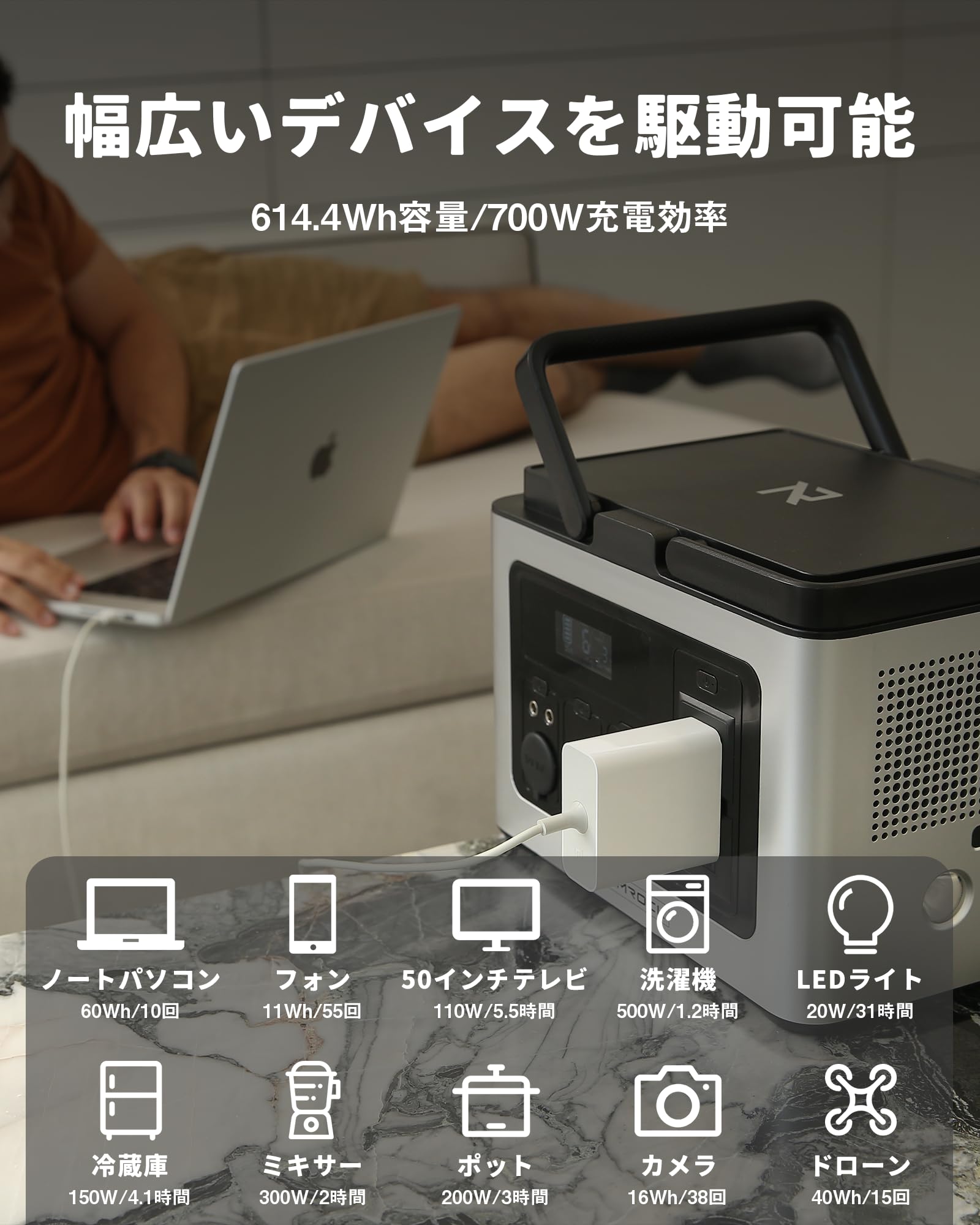 Amazon.co.jp: StormRock ポータブル電源 614.4Wh 大容量 纯正弦波