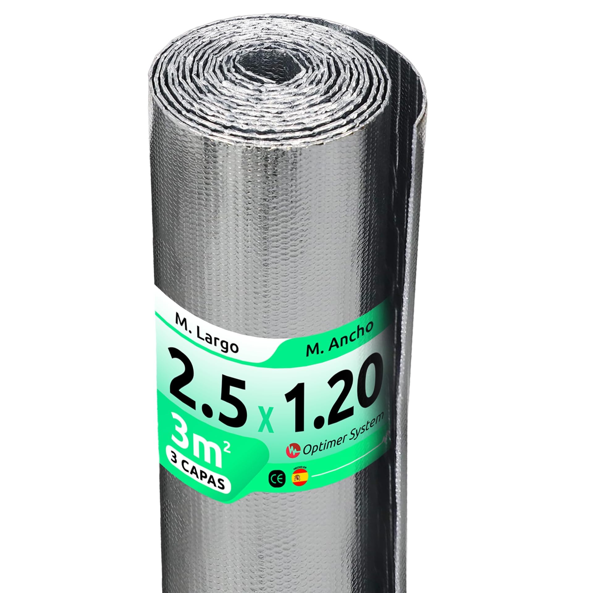 AISLANTE TERMICO MULTIUSOS PREMIUM | Reduce el Frio y el Calor |100% ALUMINIO| Rollo Aislante Termico para Ventana, Pared, Suelo, Techo, Coche, Garaje, Camper, Aire Acondicionado [ 1.20 X 2.5 ] (3m²)