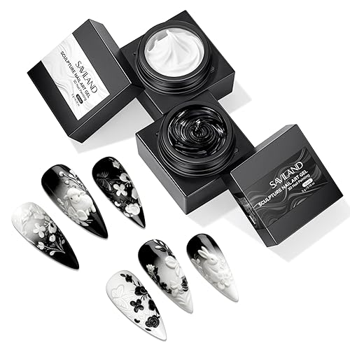 SAVILAND 3D Sculpture Nail Gel Set: Black & White No-Wipe
