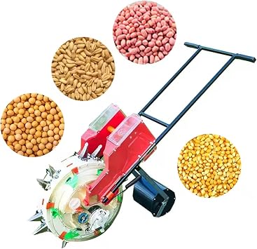 Manual Seeder Hand-Push, Multi-function Hand-Push Roller Seeder and Fertilizer Applicator, Corn Soybean Fertilizer Machine Manual Peanut Planter Garden Push Seeder Planting Depth 1.4-3IN,10Holes
