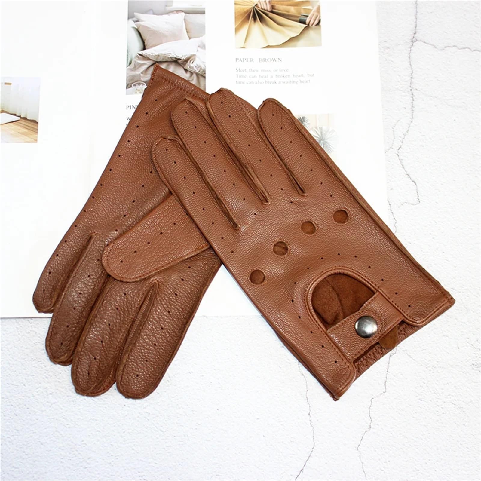 Guanti da Guida in Pelle Guanti da motociclista in pelle di daino, estivi e autunnali, uomo, a strato singolo, sottili, for l'uso all'aperto, a dita intere