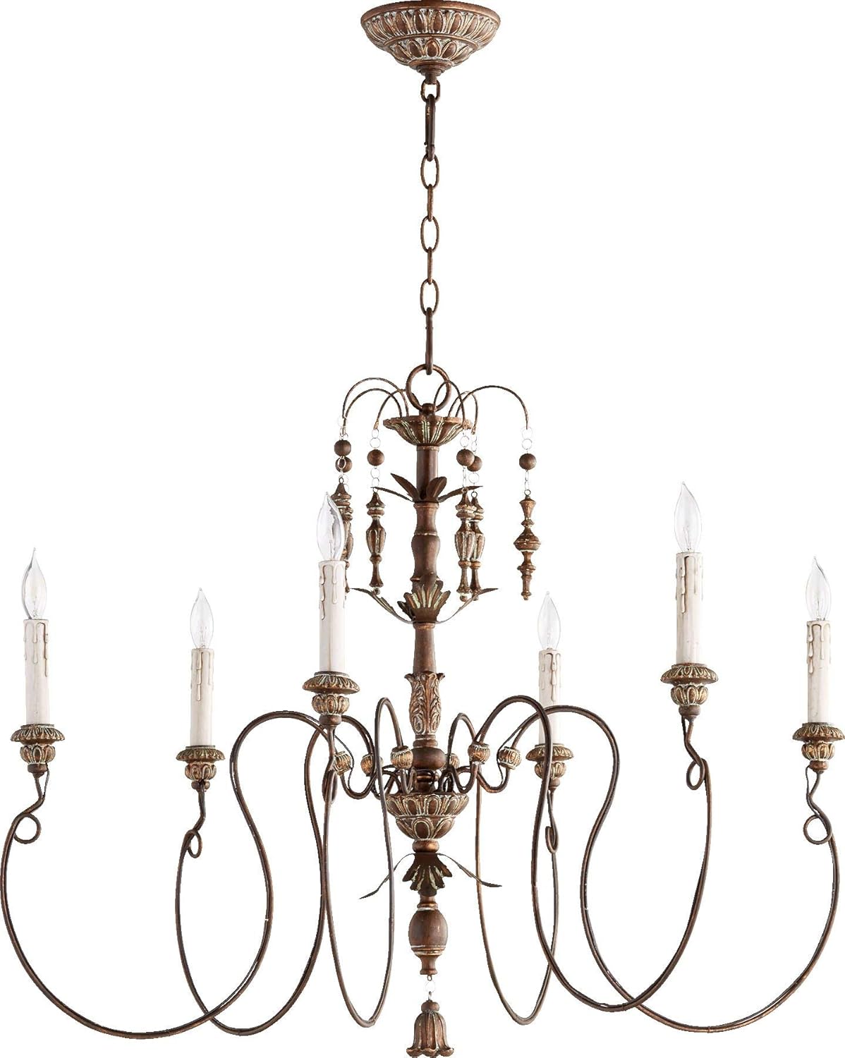 Quorum 6006-6-39 Traditional Six Light Chandelier from Salento Collection in Copper Finish,