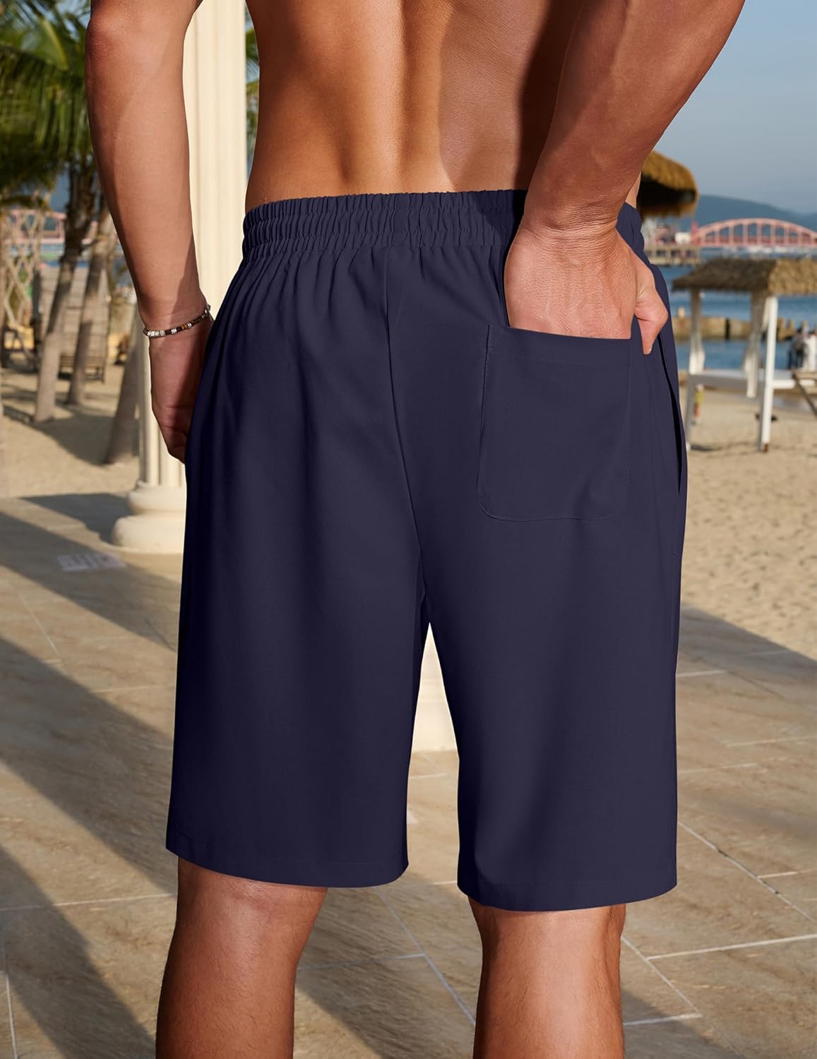 COOFANDY Men's Linen Shorts 9" Casual Summer Beach Shorts Elastic Waist Drawstring Vacation Short with Pockets - Image 5