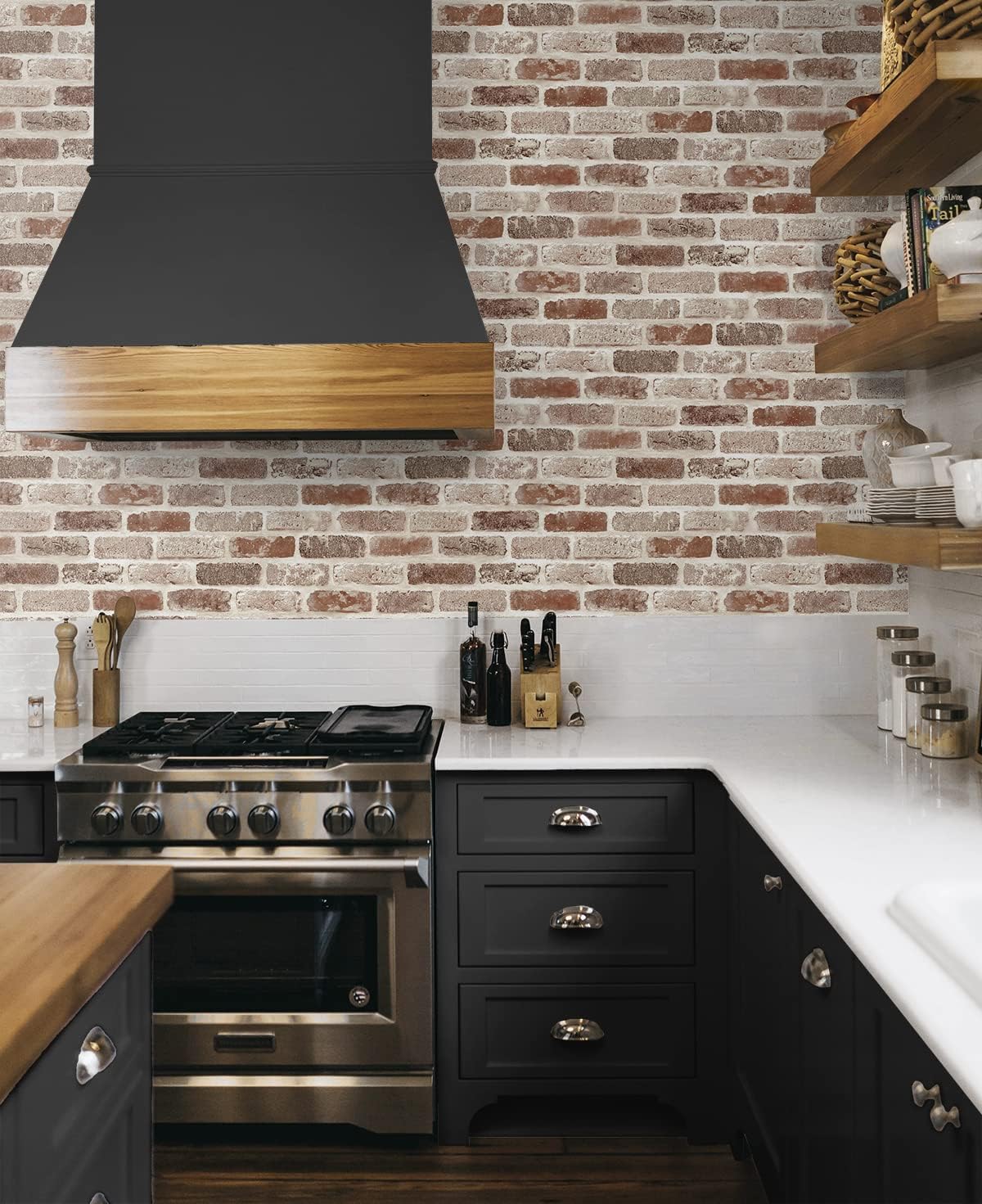 NextWall Washed Faux Brick Peel and Stick Wallpaper
