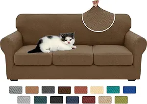 XINEAGE New 4 Pieces Couch Covers for 3 Cushion Couch Super Stretch Thick Soft Sofa Cover Anti Slip Sofa Slipcover Dogs Cats Furniture Protector (Brown, 71"-91")