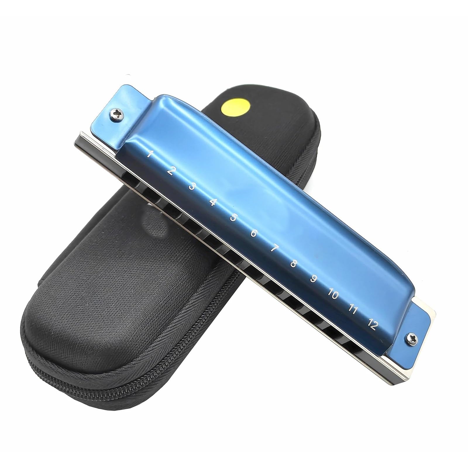 Harmonijka 12-otworowy klawisz C Modny niebieski wygląd Blues Diatonic Harmonica Aluminiowy grzebień