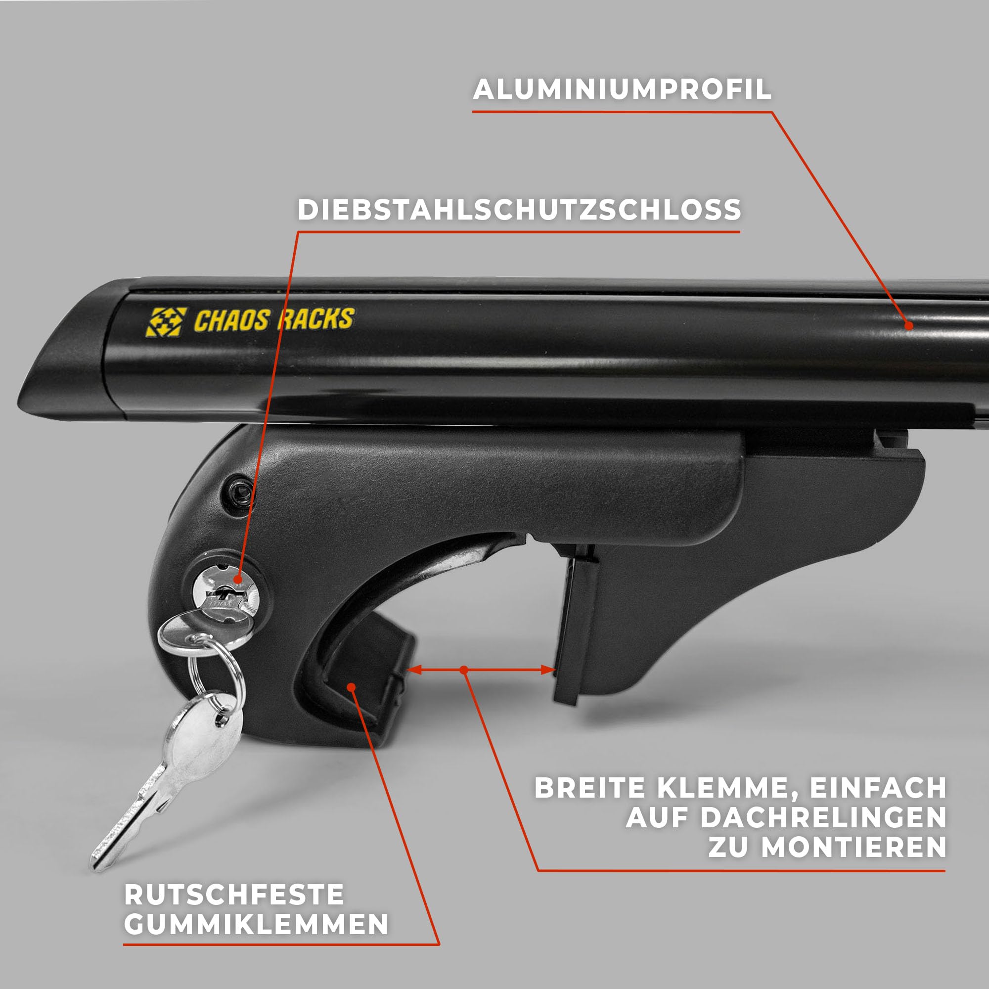 Chaos Racks | Dachträger Universal Dachgepäckträger für Offene Dachreling | Sicherer Transport von Dachbox, Fahrradträger, Skihalter, Leiter | Leichte und Robuste Konstruktion aus Aluminium; 120 cm