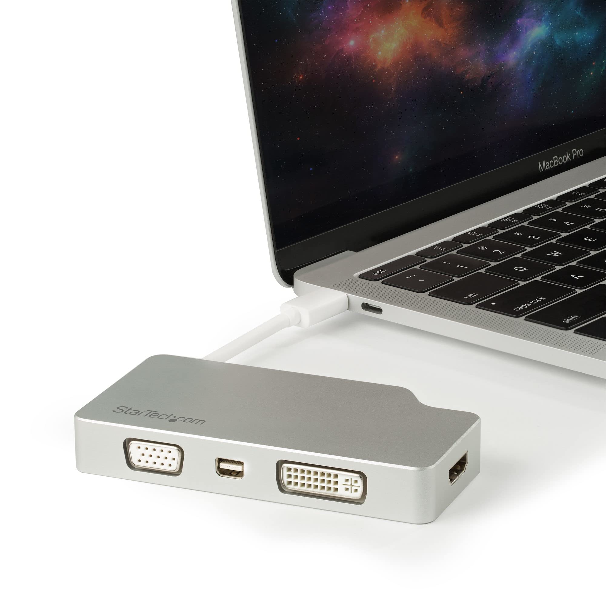StarTech USB-C auf HDMI 1.4/mDP 1.2/VGA/DVI Adapter, Silber (CDPVGDVHDMDP) | 4-in-1 Multiport Videoadapter, 4K, HDCP 2.2, Thunderbolt 3, Aluminiumgehaeuse