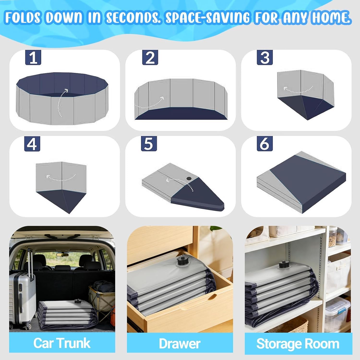80 x 20 cm Pool für Hunde, faltbar, Pool für große und kleine Hunde, Pool für Tiere, Planschbecken für Hunde, faltbarer Pool aus PVC, Becken für Hunde (grau)